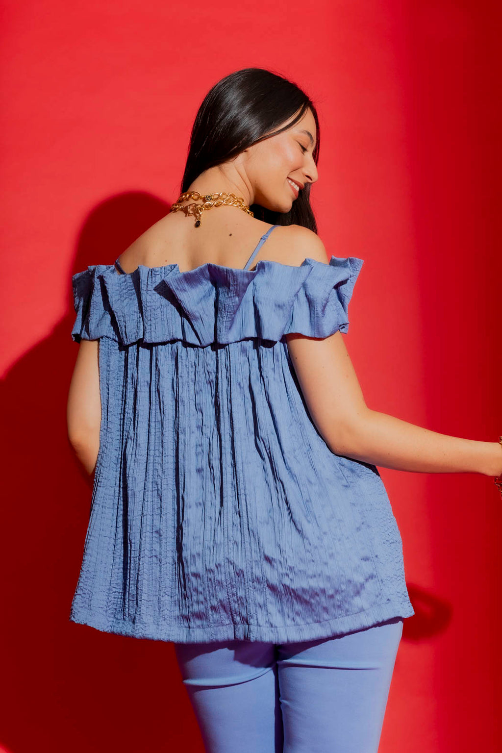 Cornflower Blue Ruffle Top Cornflower Off Shoulder Ruffle Top – Motto AU
