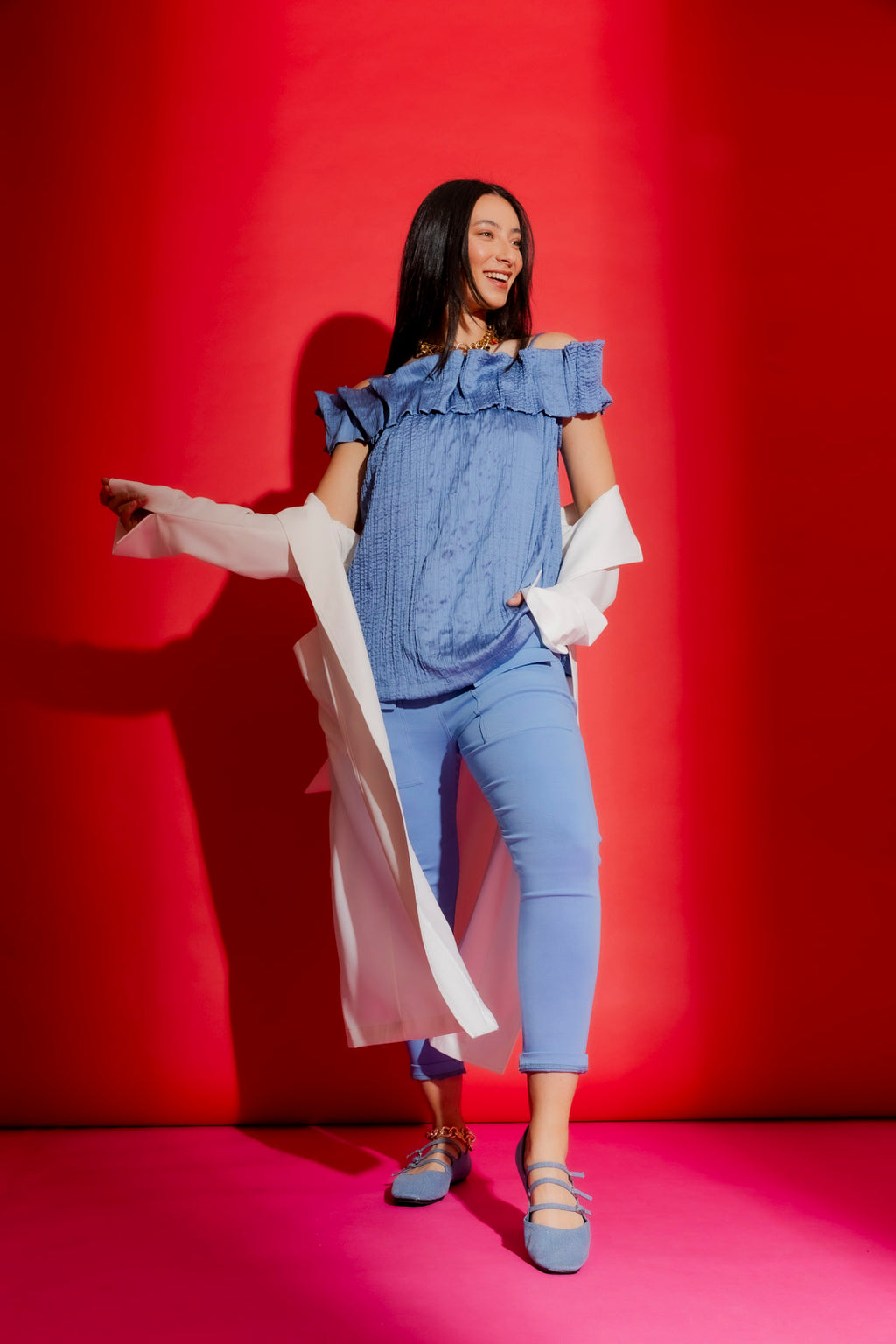 Cornflower Blue Ruffle Top Cornflower Off Shoulder Ruffle Top – Motto AU