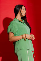 Green Bubble Sleeve Shirt
