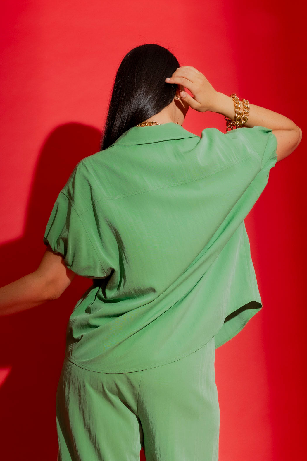 Green Bubble Sleeve Shirt