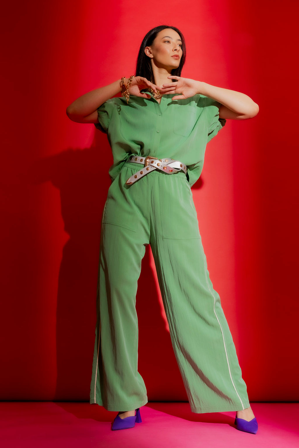 Green Bubble Sleeve Shirt