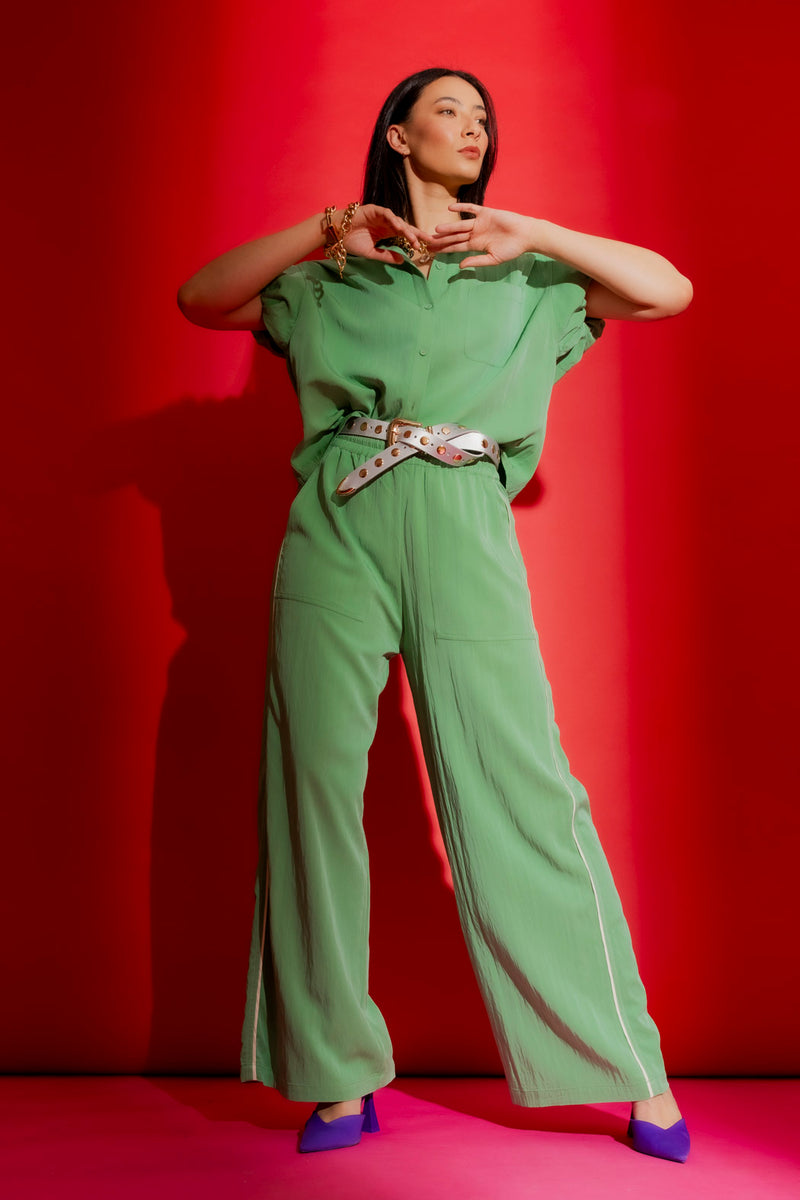 Green Bubble Sleeve Shirt