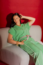 Green Bubble Sleeve Shirt
