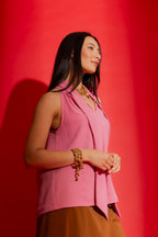 Dusty Pink Tie Neck Top Pink