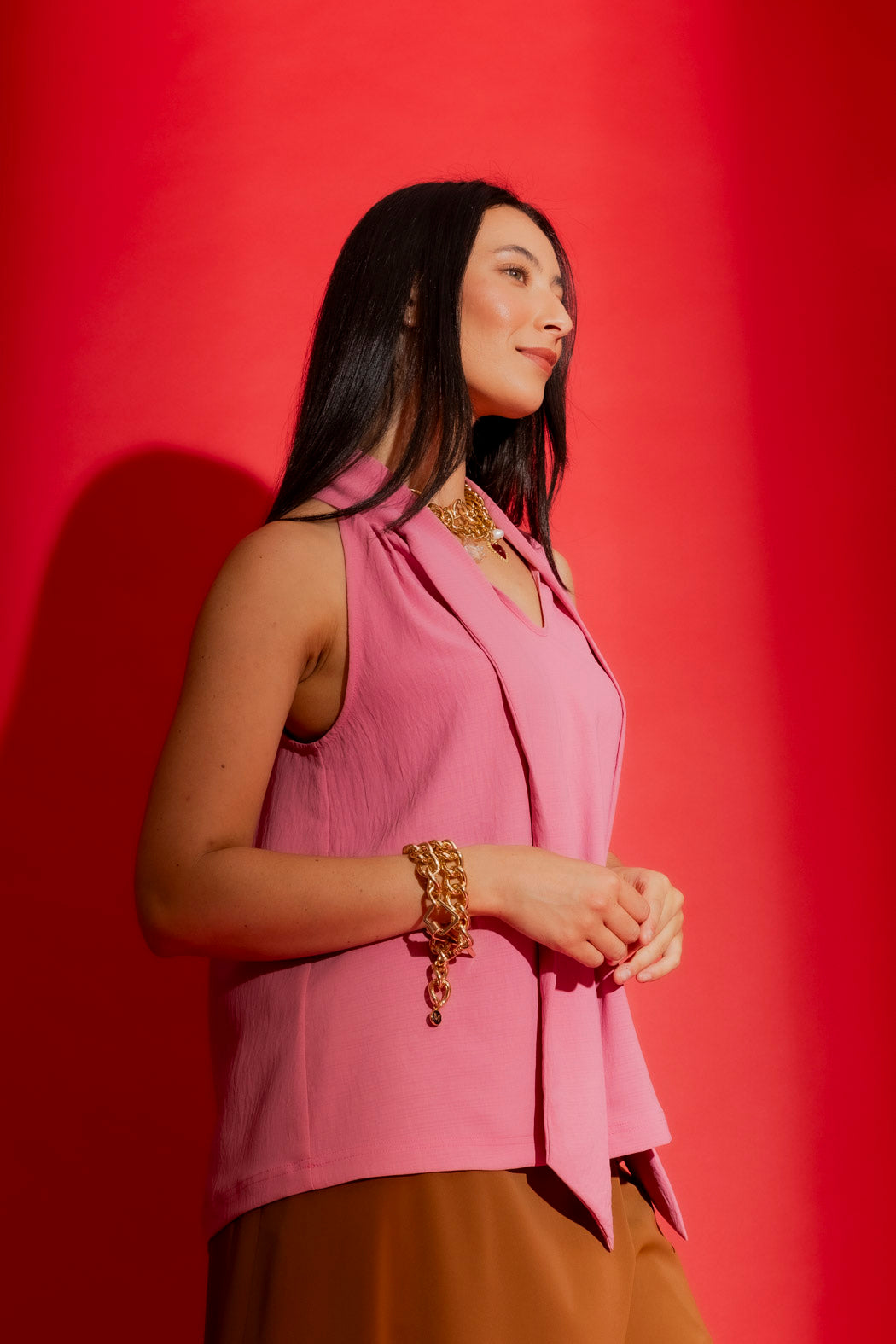 Dusty Pink Tie Neck Top Pink