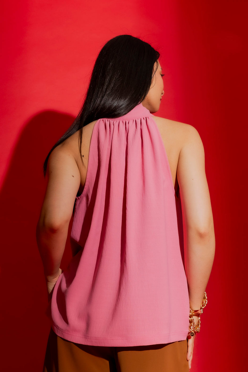 Dusty Pink Tie Neck Top Pink