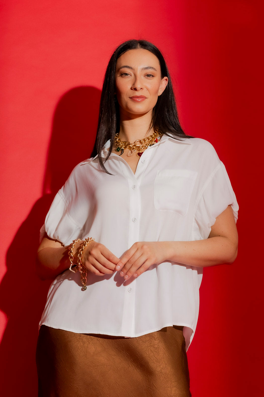 White Bubble Sleeve Shirt