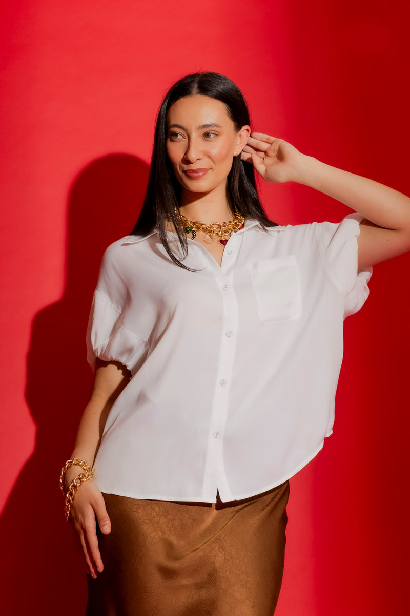White Bubble Sleeve Shirt