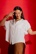 White Bubble Sleeve Shirt