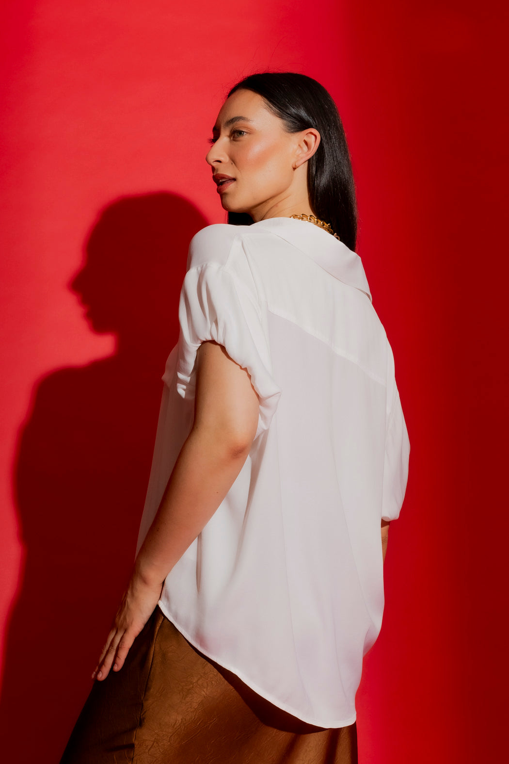 White Bubble Sleeve Shirt