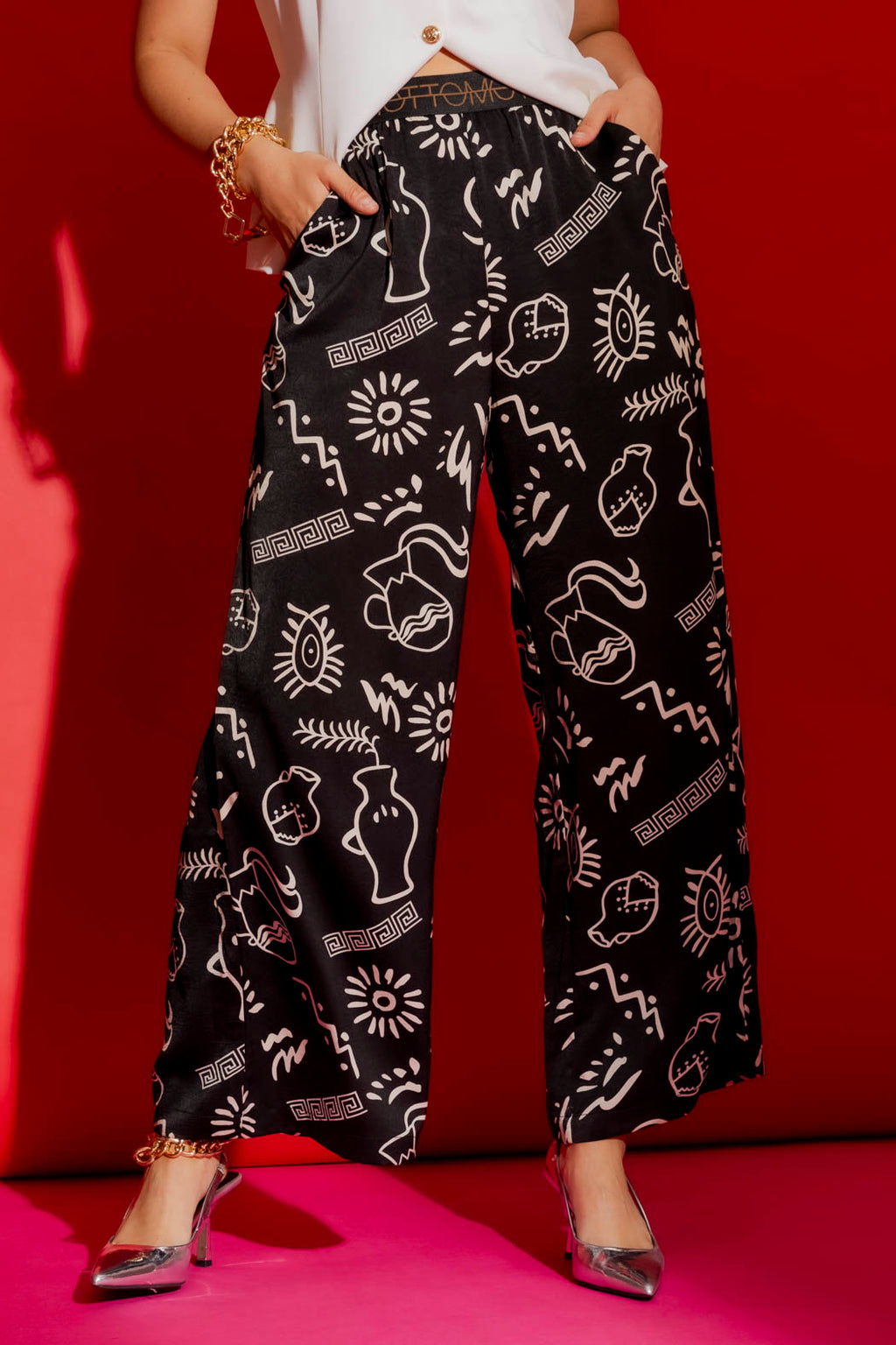 Black Print Silky Classic Culotte