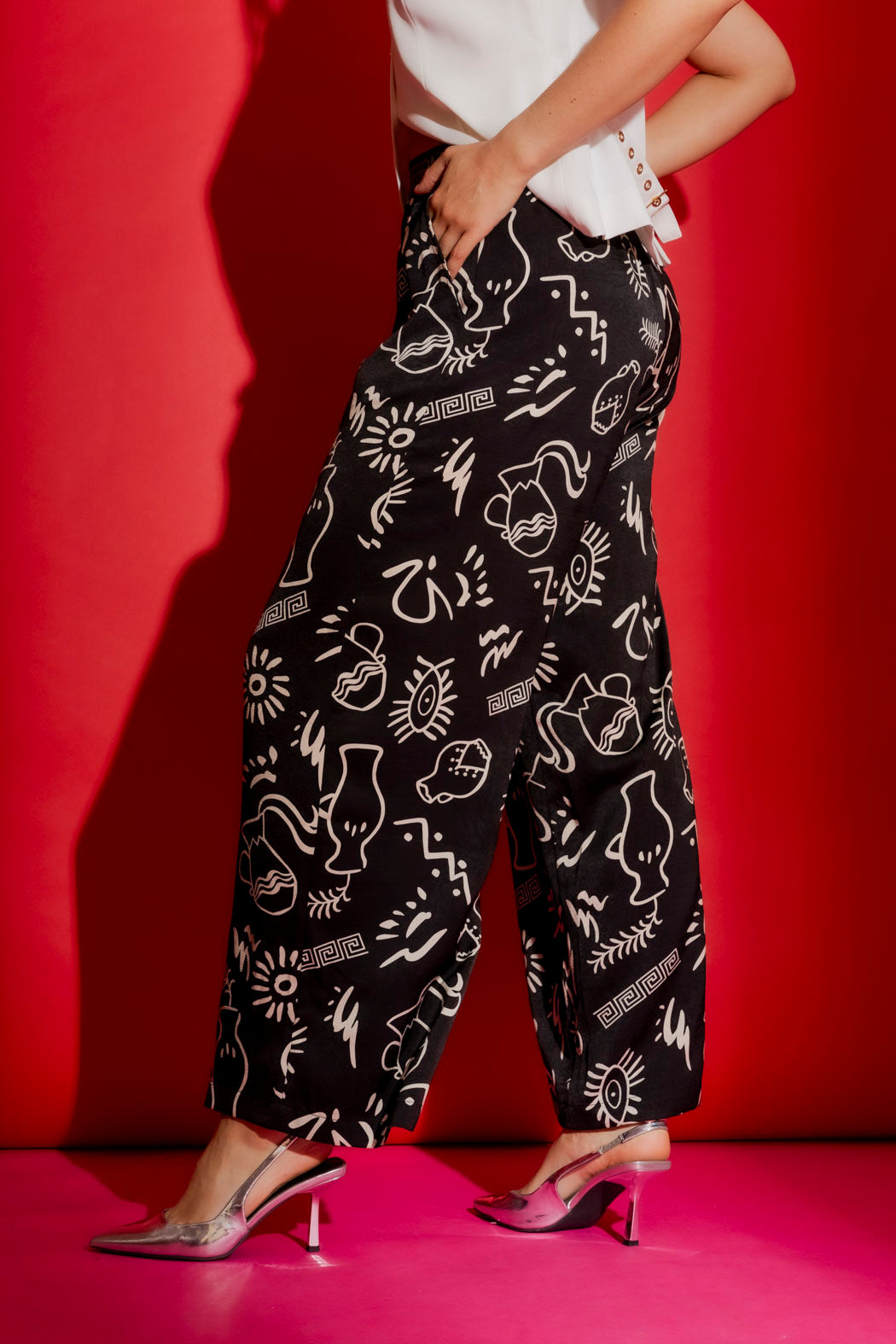 Black Print Silky Classic Culotte