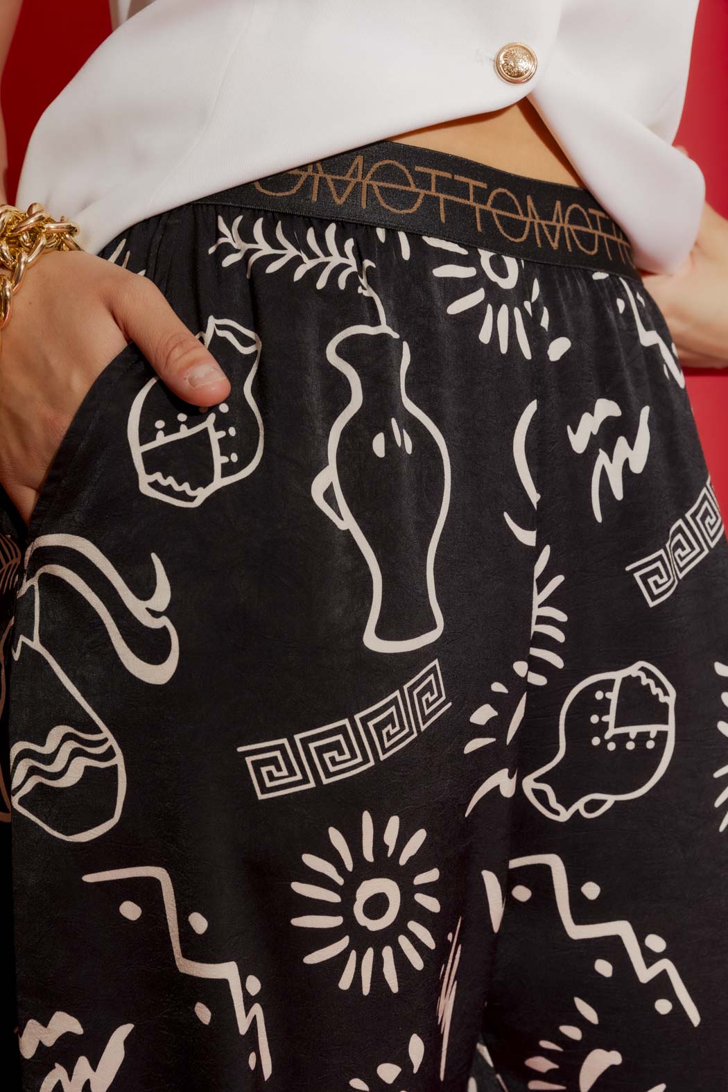 Black Print Silky Classic Culotte