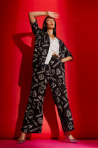 Black Print Silky Classic Culotte