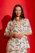 Ivory Print Silky Casual Shirt