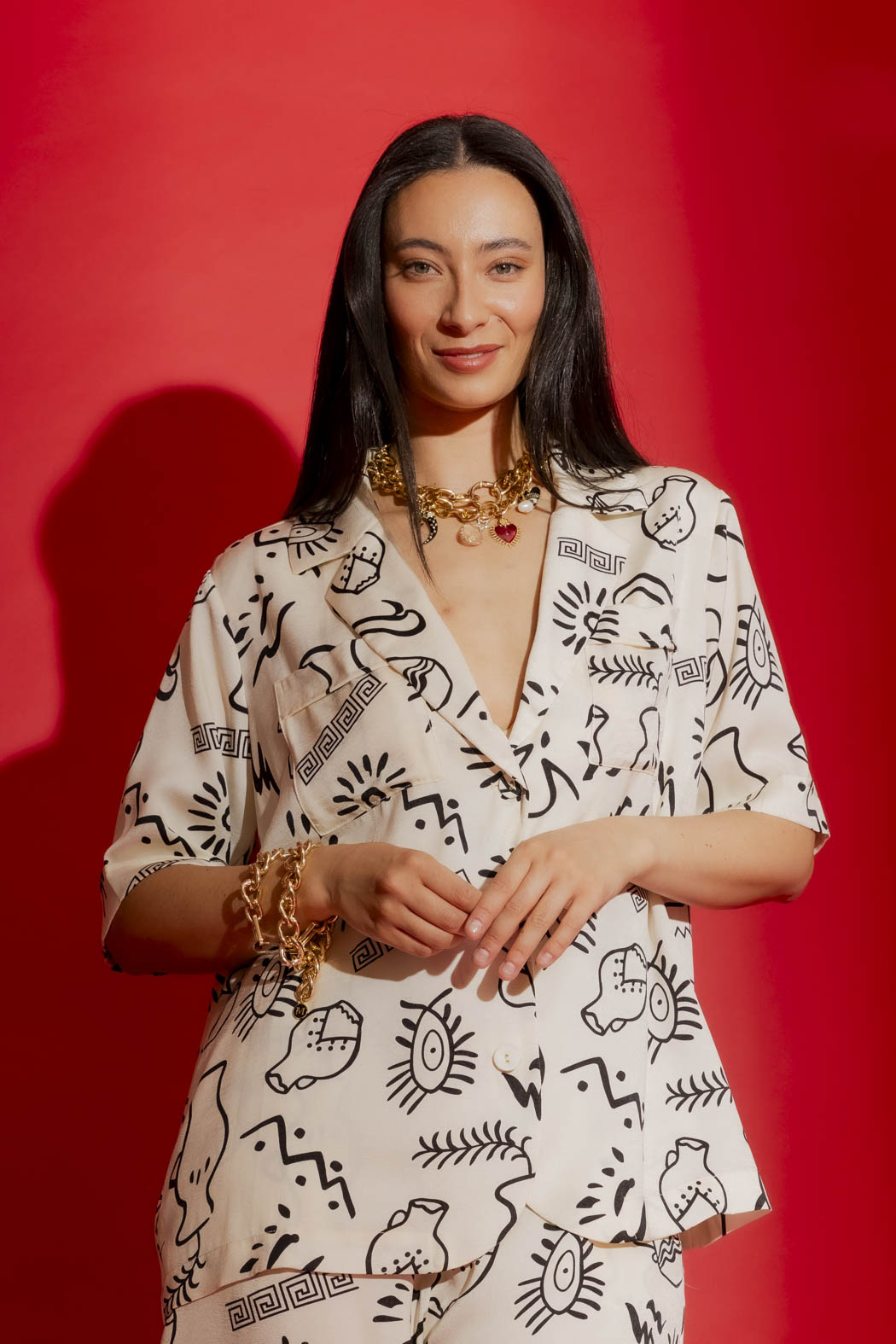 Ivory Print Silky Casual Shirt