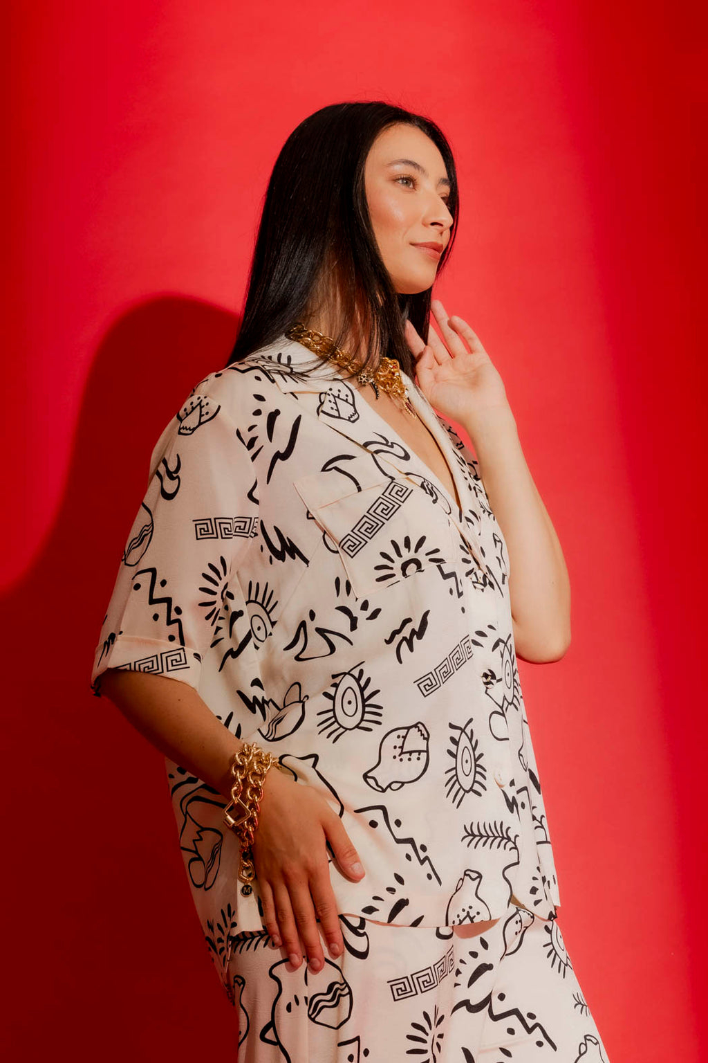 Ivory Print Silky Casual Shirt