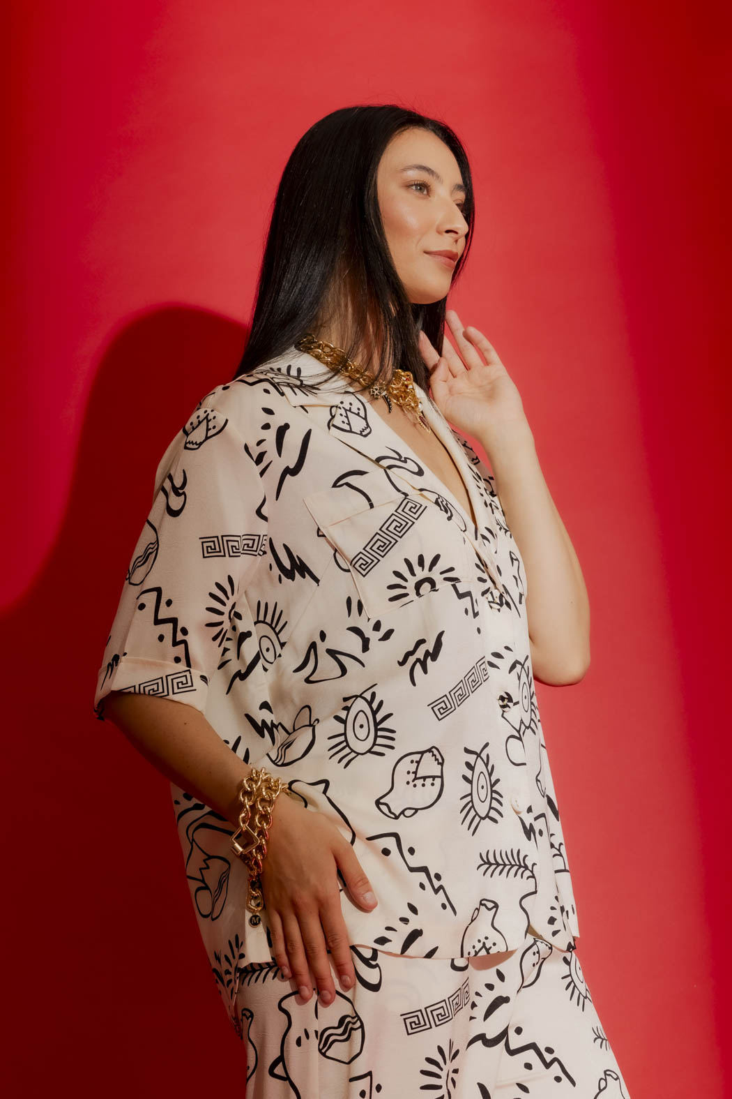 Ivory Print Silky Casual Shirt