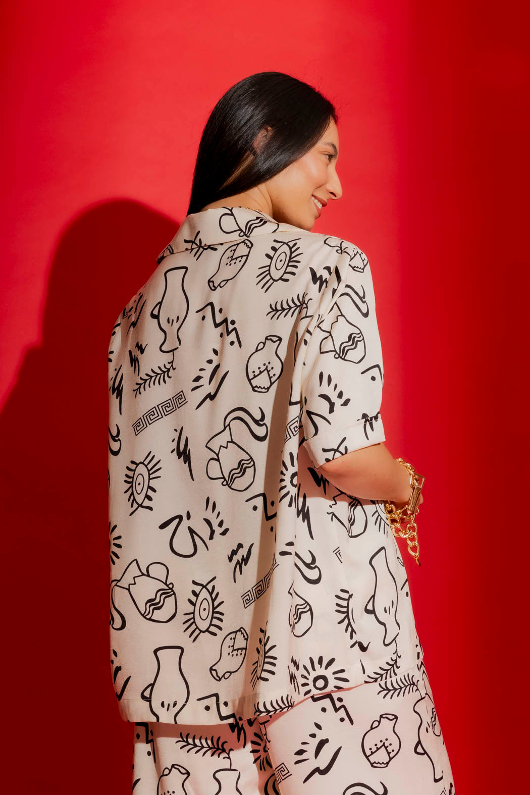 Ivory Print Silky Casual Shirt