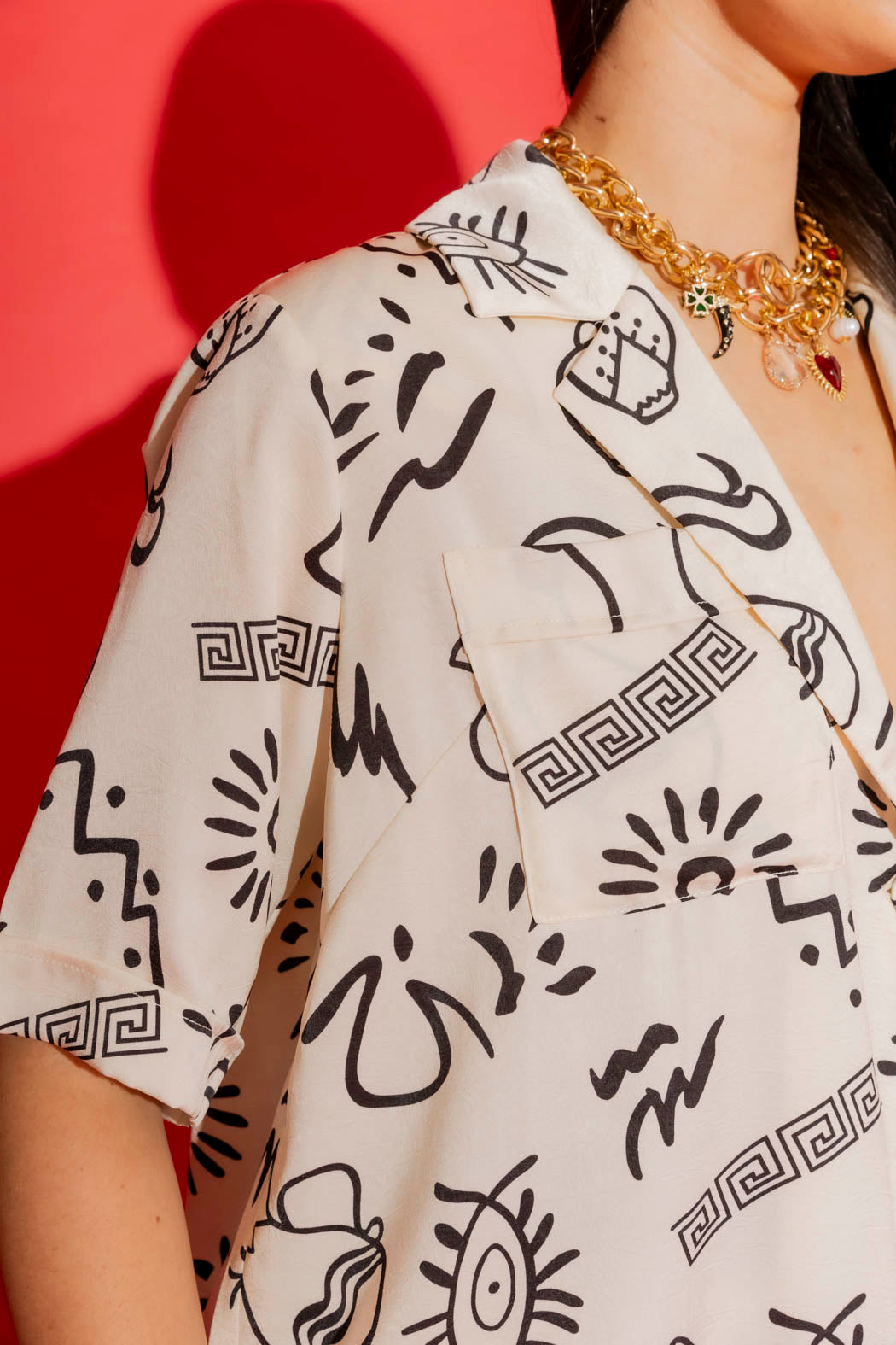 Ivory Print Silky Casual Shirt