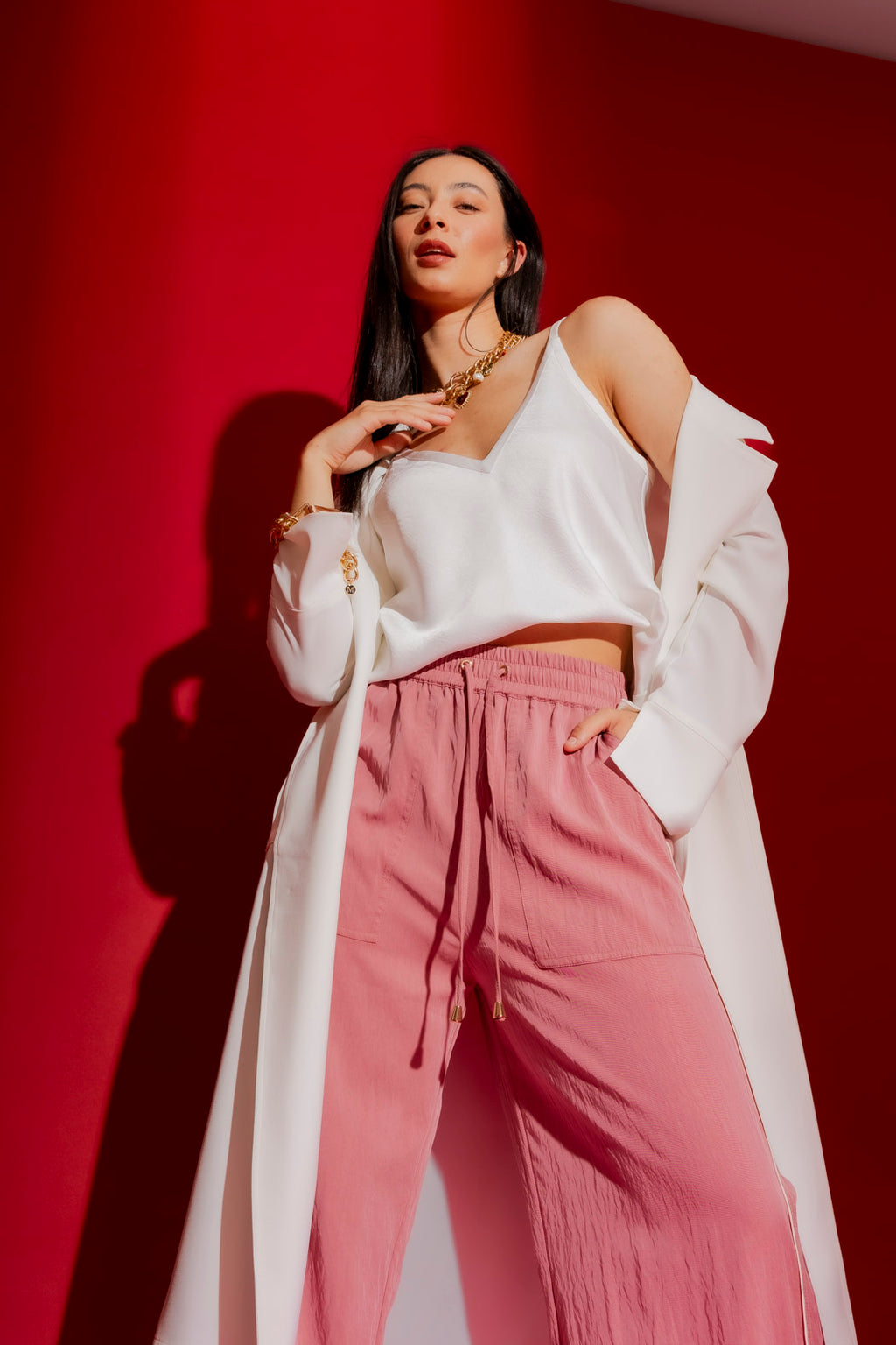 White Embossed Bias Cami