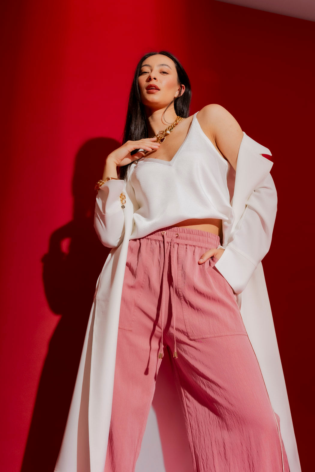 White Embossed Bias Cami