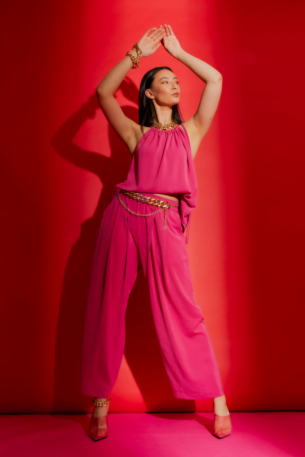 Strawberry Pull On Pleat Pant