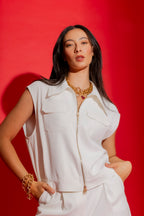 Ivory Zip Up Euro Vest