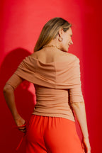 Peach Tencel Off-Shoulder Top