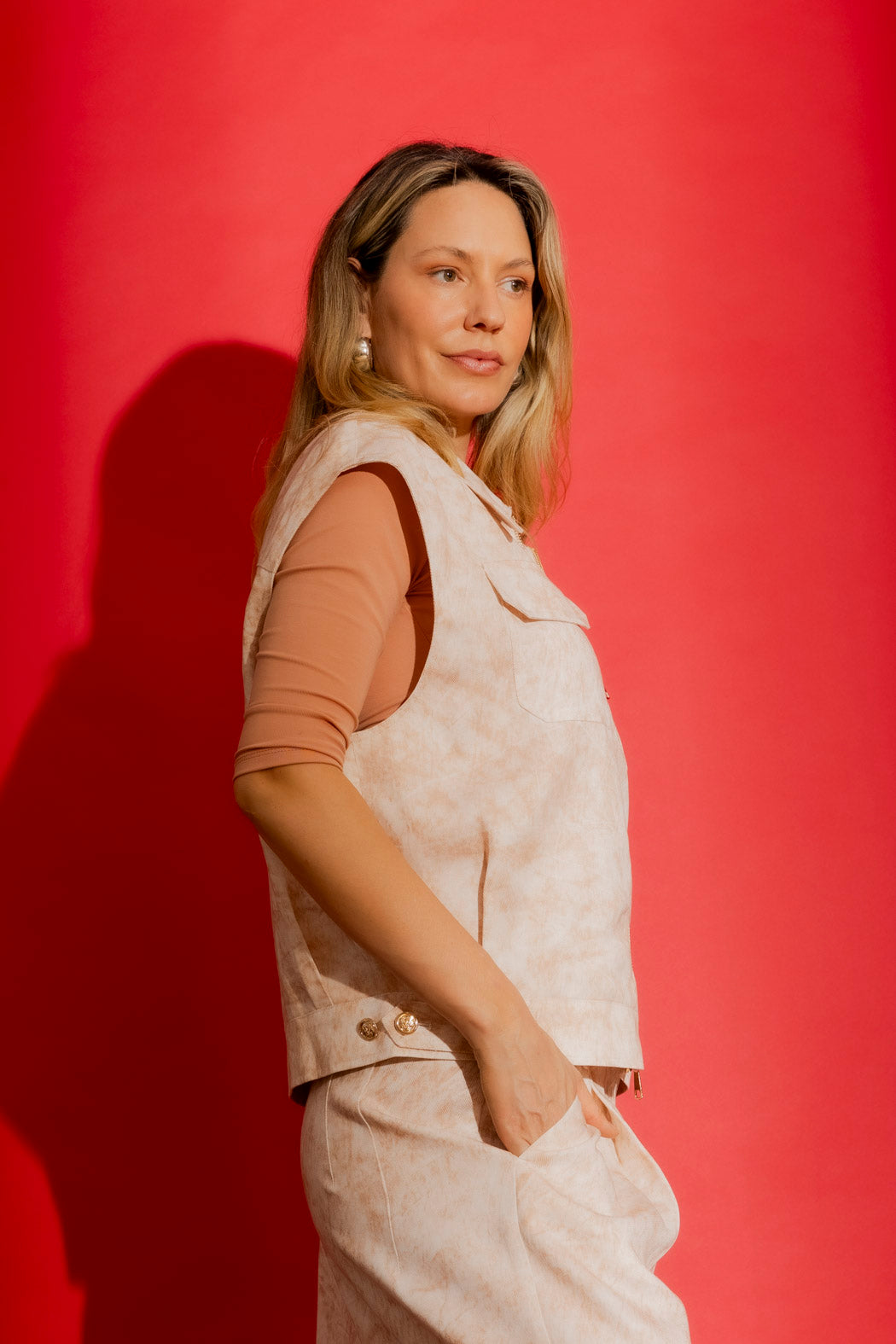 Peach Marble Zip Vest