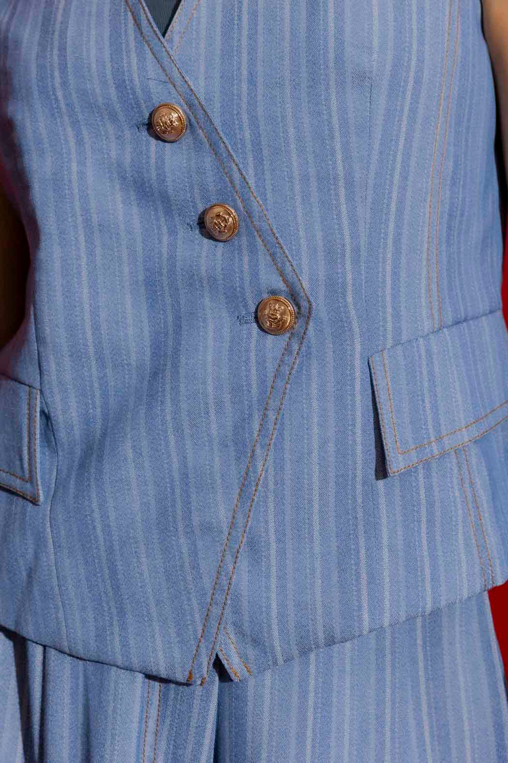 Chambray Self Stripe Sisca Vest