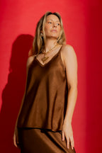Brown Embossed Bias Cami
