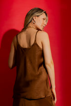 Brown Embossed Bias Cami