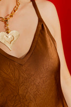 Brown Embossed Bias Cami