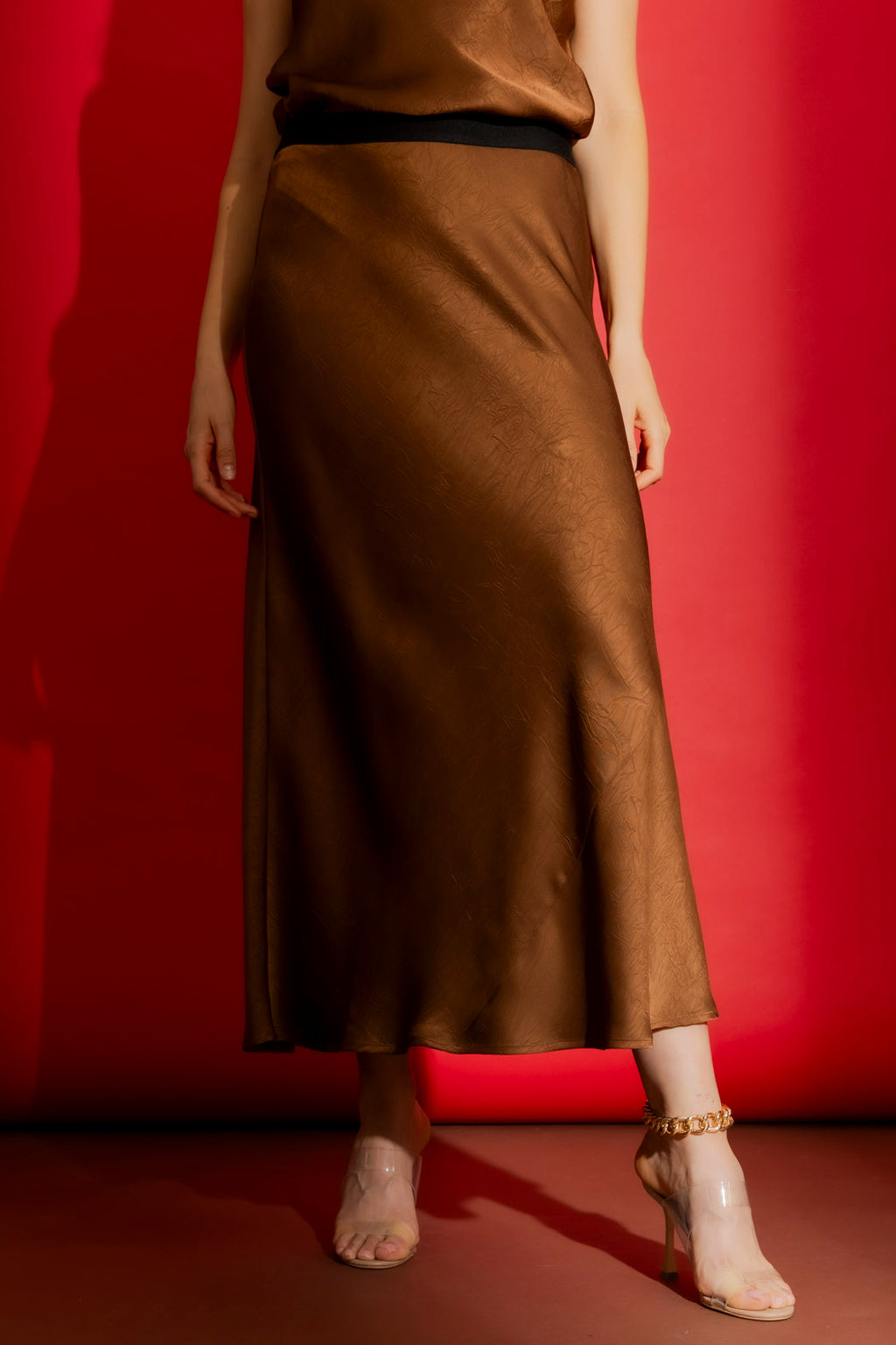 Brown Embossed Bias Skirt