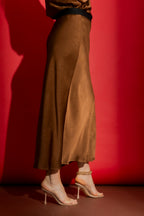 Brown Embossed Bias Skirt