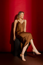 Brown Embossed Bias Skirt