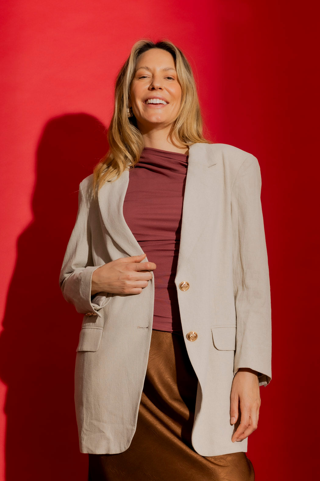 Rose Tencel Drape Cap Sleeve Top