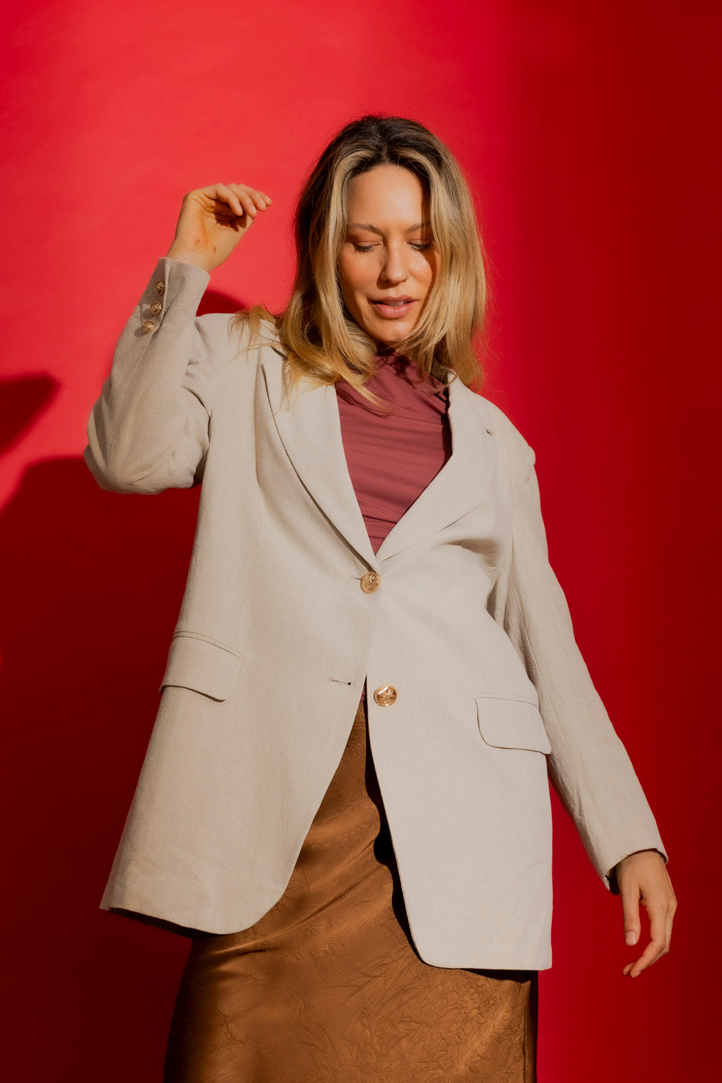 Natural Sandwashed Linen Oversized Blazer