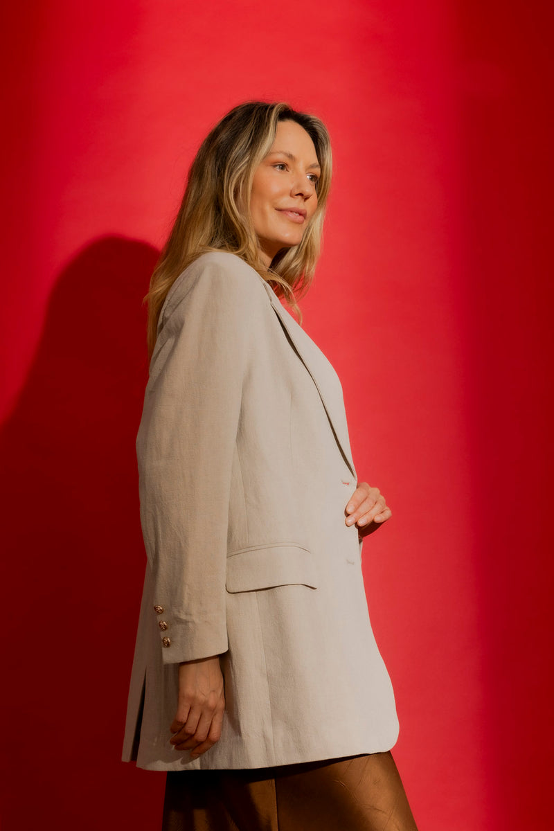 Natural Sandwashed Linen Oversized Blazer