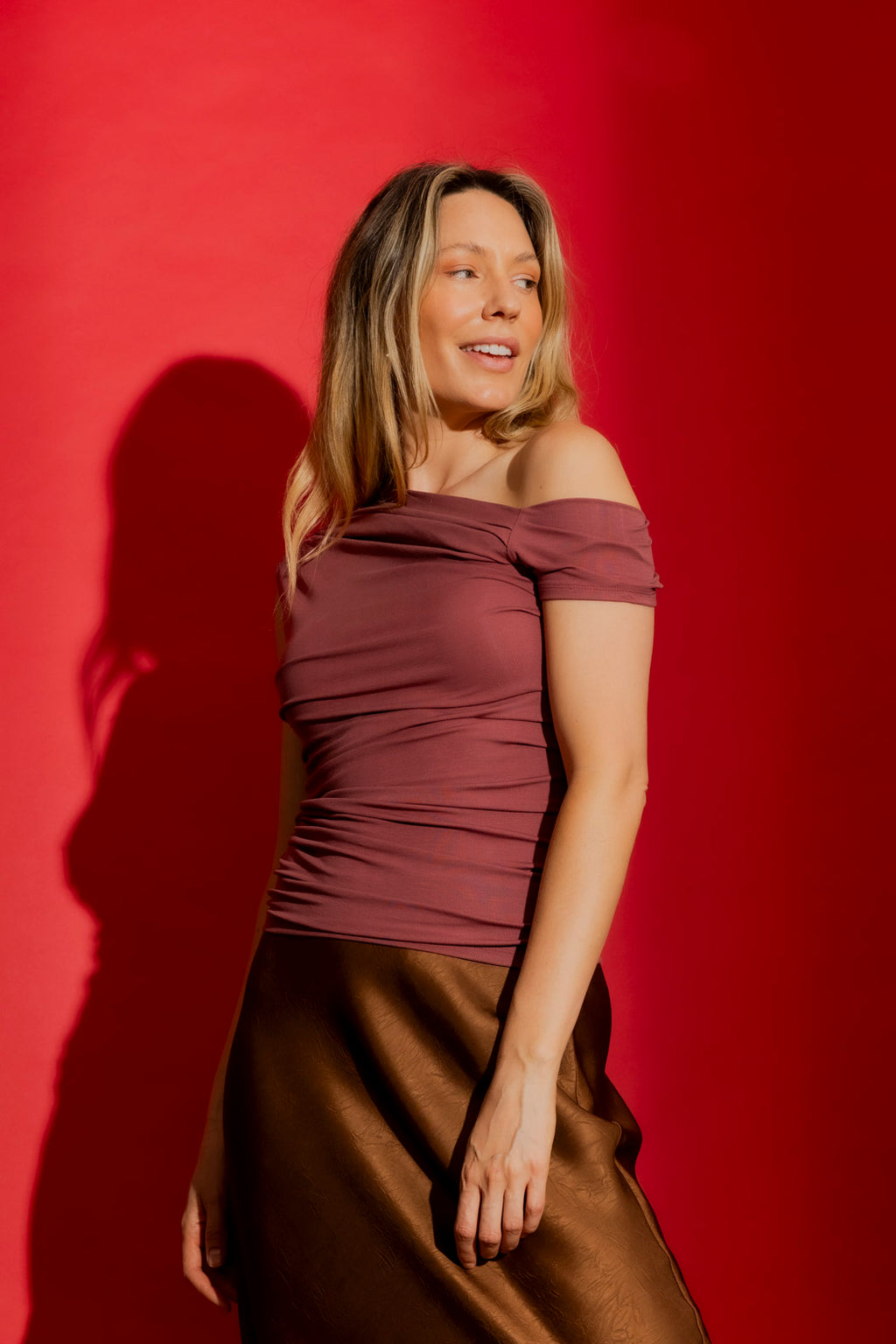 Rose Tencel Drape Cap Sleeve Top