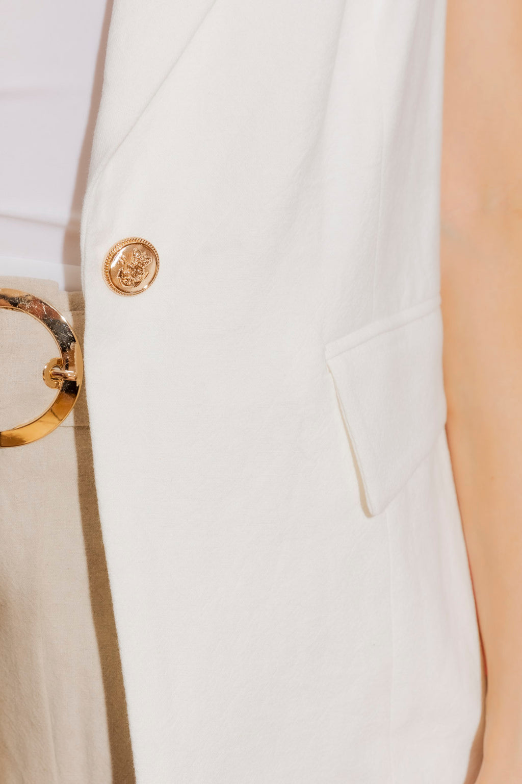 White Sandwashed Linen Single Breasted Vest