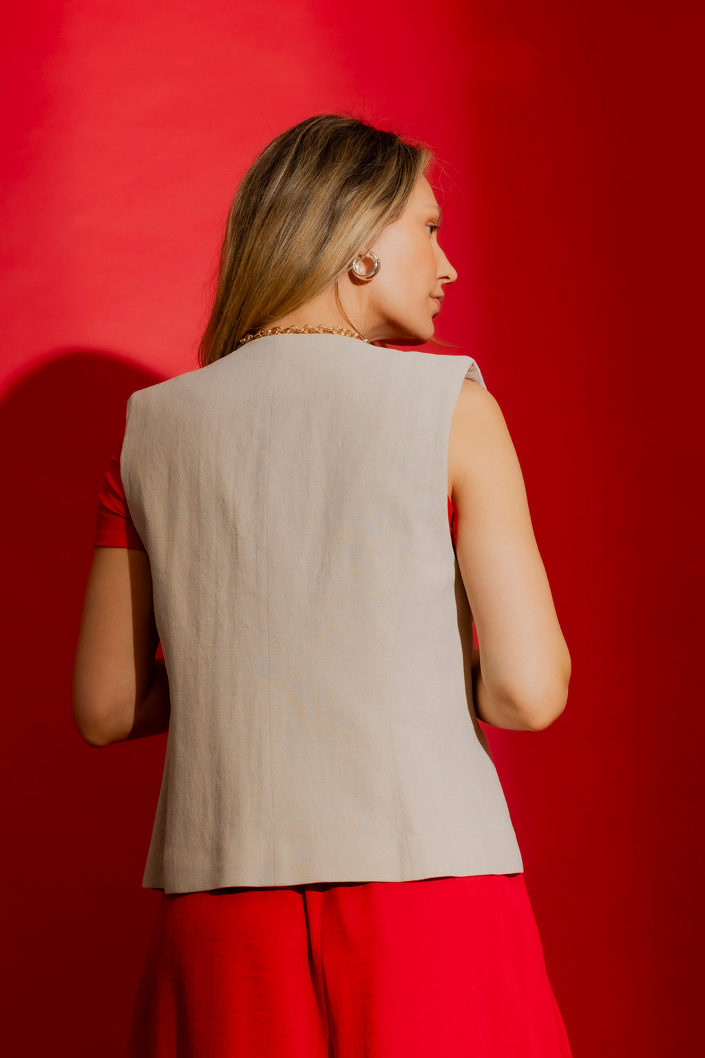 Natural Sandwashed Linen Tailored Vest