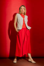 Red Tencel Drape Cap Sleeve Top