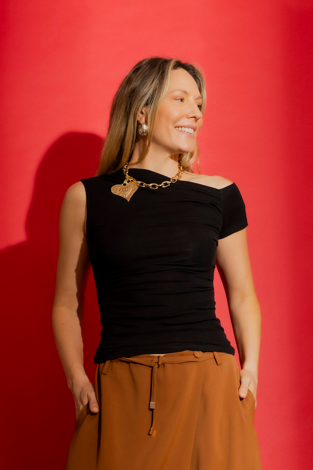 Black Tencel Drape Cap Sleeve Top