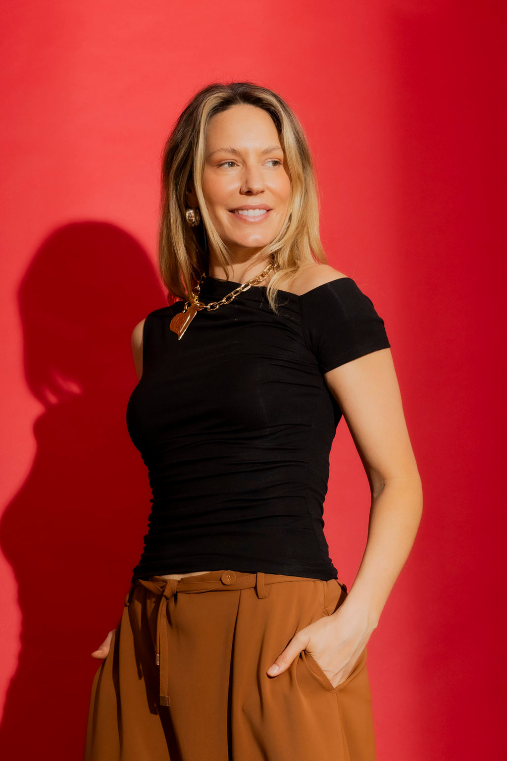 Black Tencel Drape Cap Sleeve Top