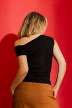 Black Tencel Drape Cap Sleeve Top