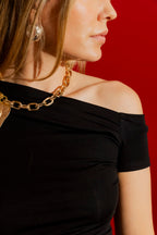 Black Tencel Drape Cap Sleeve Top