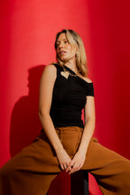 Black Tencel Drape Cap Sleeve Top