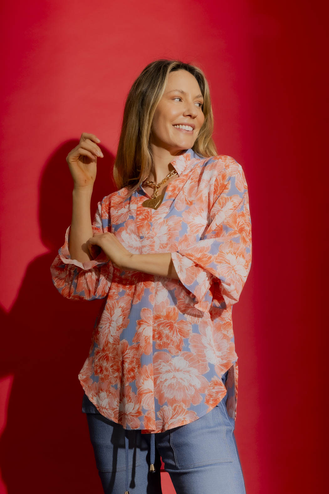 Orange Floral Femme Blogger Shirt